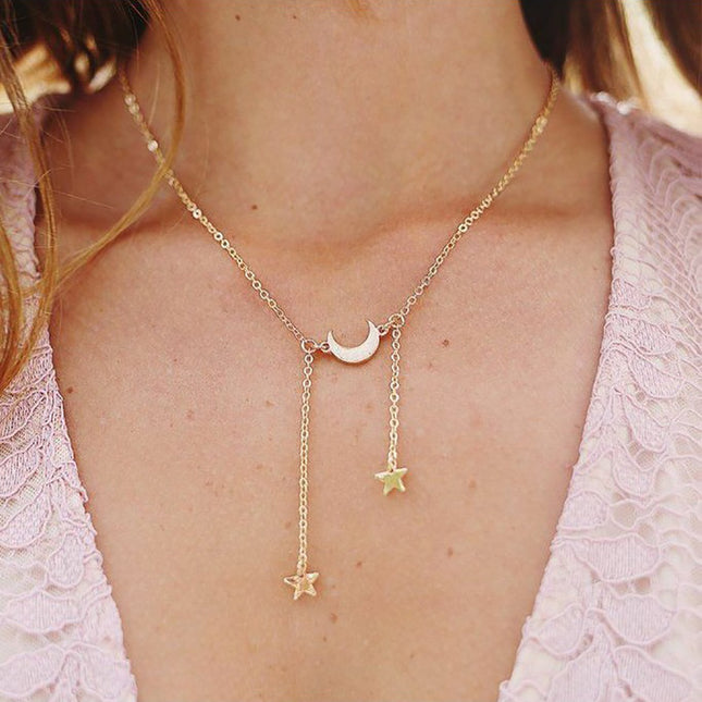 Star Moon Necklace Pendant Simple Star Moon Clavicle Chain