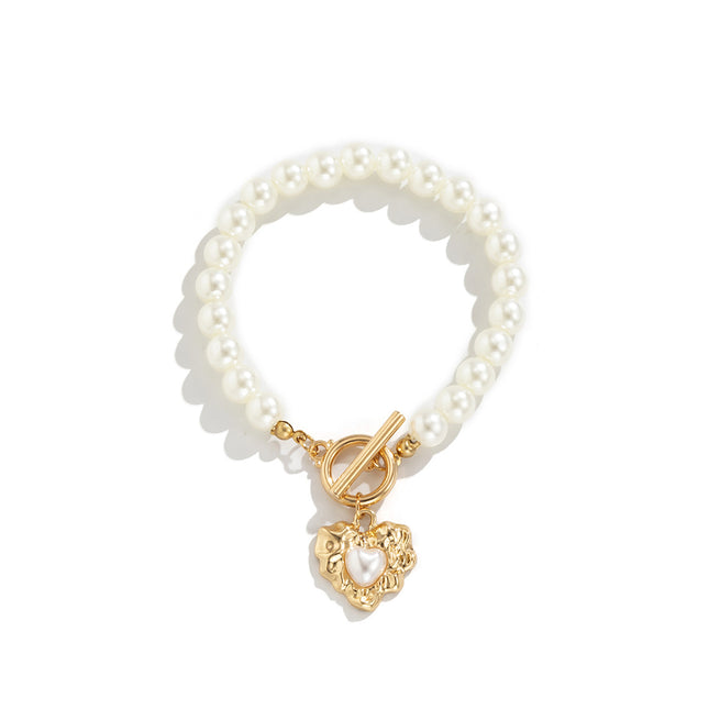 Simple Pearl Heart Moon Jewelry Metal Queen's Head Tag Bracelet