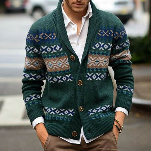 Chaqueta de suéter de manga larga con solapa de cárdigan de otoño invierno para hombre