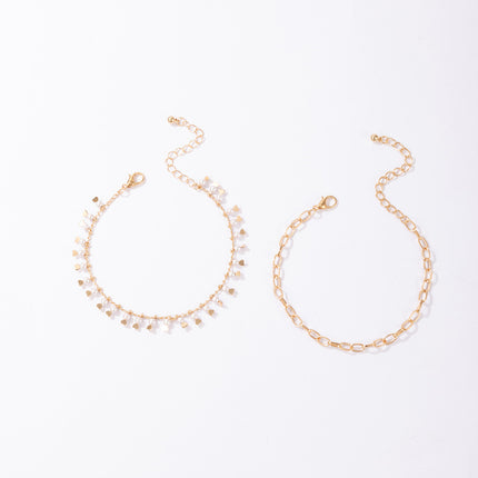 Pearl Fashion Pearl Tassel Heart Chain 2 Pieces Bracelet