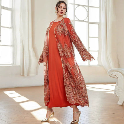 Conjunto de vestido de malla marroquí árabe de Fall Dubai