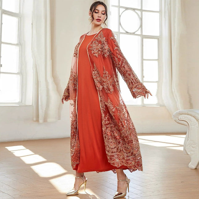 Fall Dubai Arabian Marokkanisches Mesh-Kleid-Set