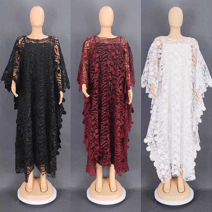 Wholesale Muslim Middle Eastern Ladies Water Soluble Mesh Burqa Dress Two Piece Set