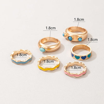 Cute Colorful Love Fashion 6 Piece Rings
