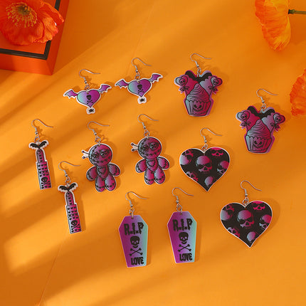 Wholesale Halloween Dark Skull Heart Shape Funny Spider Earrings