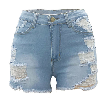Damen-Sommer-Jeansshorts mit hoher Taille und Fransen und weitem Bein