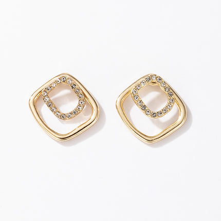 Square Geometric Simple Rhinestone Personalized Stud Earrings