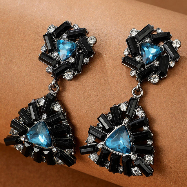Pendientes colgantes de piedras preciosas geométricas con pasador negro de diamantes de imitación