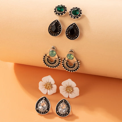 Floral Drop Stud Set Simulated Gemstone Earrings
