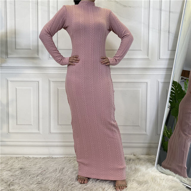 Wholesale Arabian Solid Color Knitted Sweater Base Dress