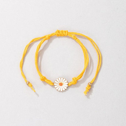 Yellow Braided Rope Pastoral Style Small Daisy Flowers Single Layer Anklet