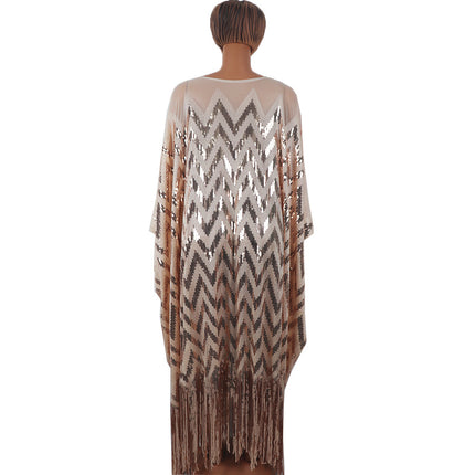 Afrikanische Damen-Pailletten-Fledermausärmel im Großhandel, großes Swing-Kleid