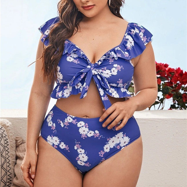 Wholesale Women's Bikini Print Ruffled Oversized Two-Piece Swimsuit
