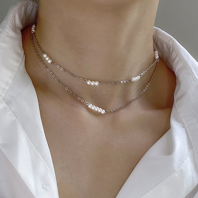 Collar de cadena de clavícula de perlas Collar de cadena delgada de metal simple