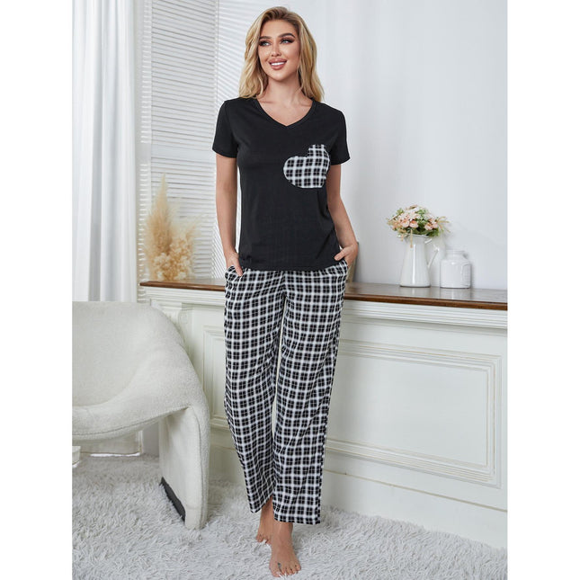 Pijama Homewear Conjunto Corazón Estampado Manga Corta Pantalón