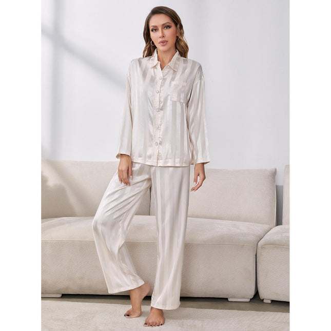 Pajamas Imitation Silk Long Sleeves Homewear Set