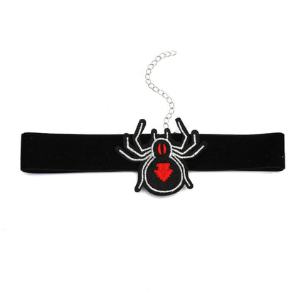Velvet Black Spider Necklace Gothic Dark Girl Collar
