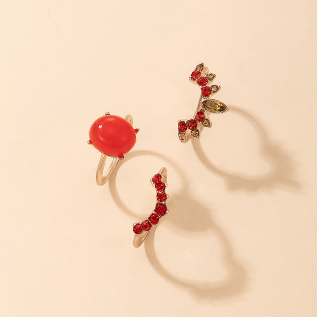 Set of 3 Ladies Red Simulated Gemstone Rings