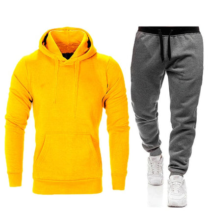 Conjunto de jogger con capucha de lana de color sólido de ocio deportivo para hombres