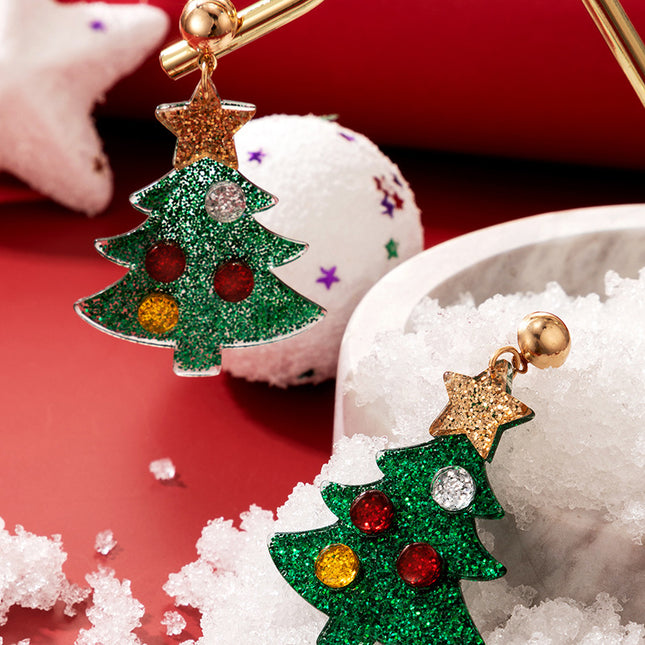 Christmas Tree Rhinestone Resin Stud Earrings Christmas Star Earrings