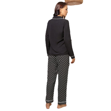 Lapel Cardigan Shirt Polka Dot Pants Pajamas Two-piece Set