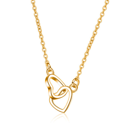 Fashion Geometric Double Ring Heart Interlocking Necklace