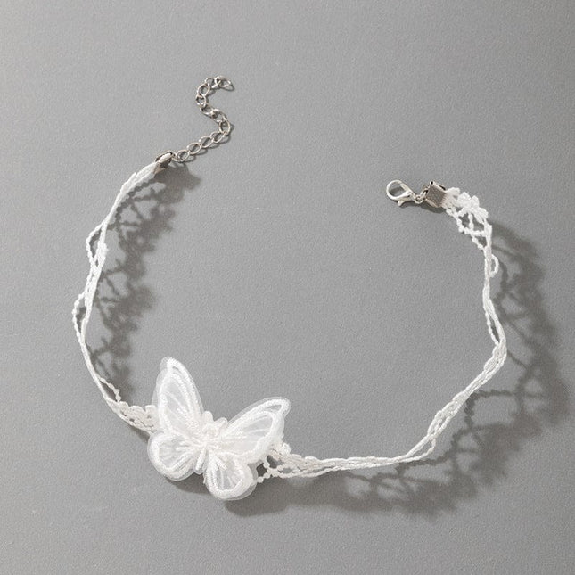 Weiße Schmetterlings-Spitze-Gewebe-Halskette