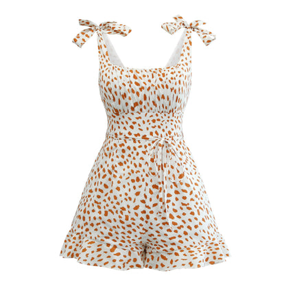Wholesale Women's Leopard Print Strap Ruffle Backless Jumpsuit