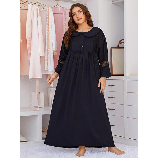 Wholesale Plus Size Ladies Nightdress Long Sleeve Long Lace Homewear Pajama Dress