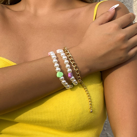 Wholesale Fashion Imitation Pearl Trendy Heart Bracelet