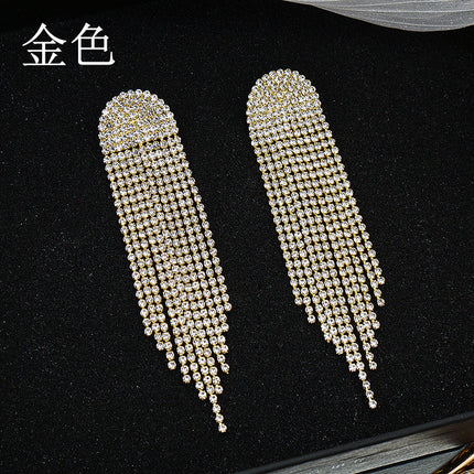 Claw Chain Collection Full Rhinestone Extra Long Tassel Rhinestone Earrings Party Wedding Jewelry