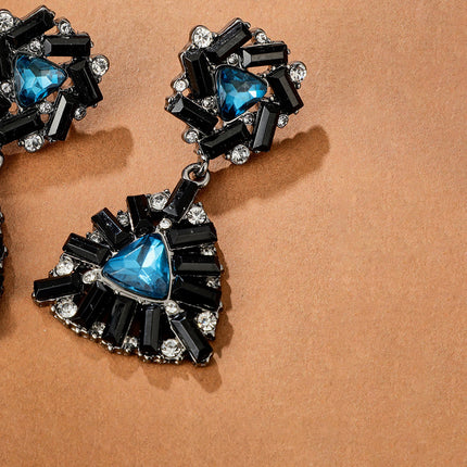 Rhinestone Black Stud Geometric Gemstone Drop Earrings