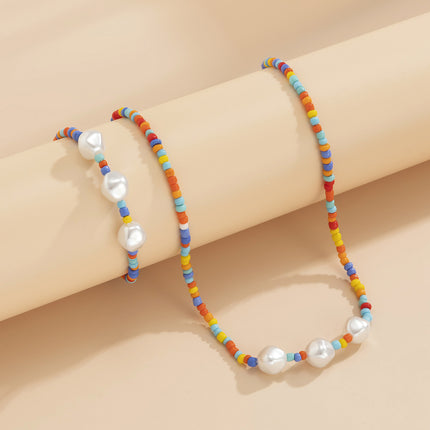 Shaped Imitation Colorful Rice Beads Beaded Pearl Necklace