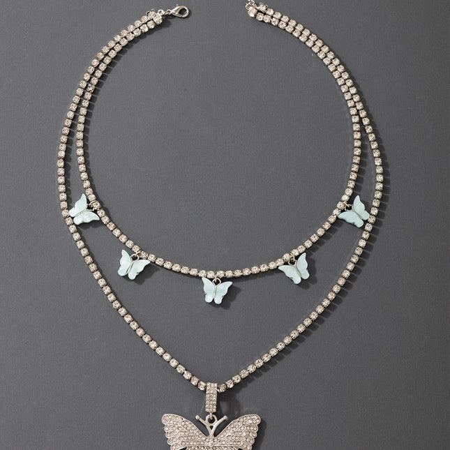 Wholesale Rhinestone Imitation Fritillary Butterfly Double Layer Necklace