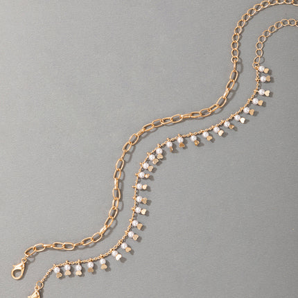 Pearl Fashion Pearl Tassel Heart Chain 2 Pieces Bracelet