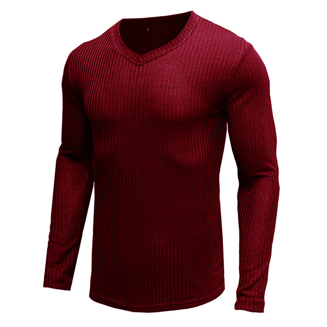 Wholesale Men's Autumn Casual V Neck Long Sleeve T-Shirt Tops