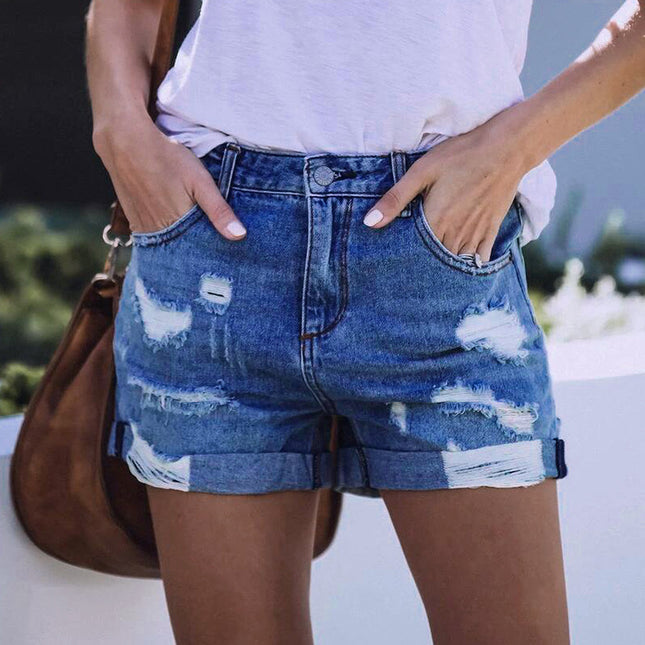 Wholesale Women's Ripped High Stretch Denim Shorts