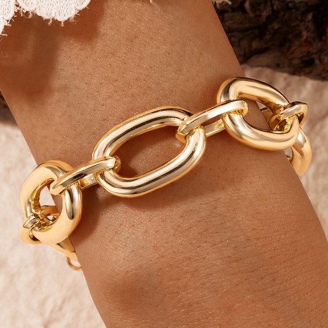 Hip Hop Simple Metal Thick Chain Bracelet Set of Two