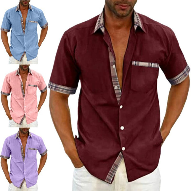 Men's Summer Casual Plaid Business Short Sleeve Shirt