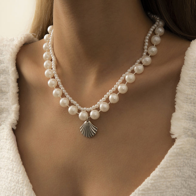Metal Scallop Shell Necklace Simple Faux Pearl Clavicle Necklace