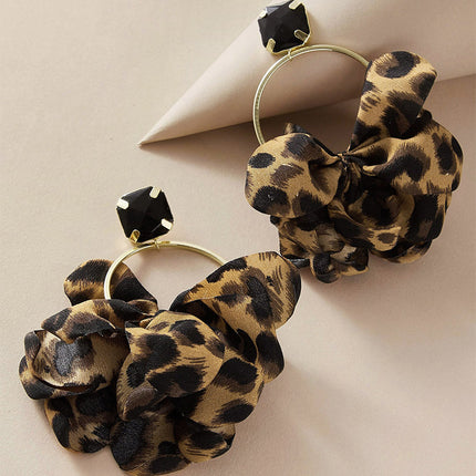Wholesale Leopard Textured Geometric Gemstone Stud Earrings