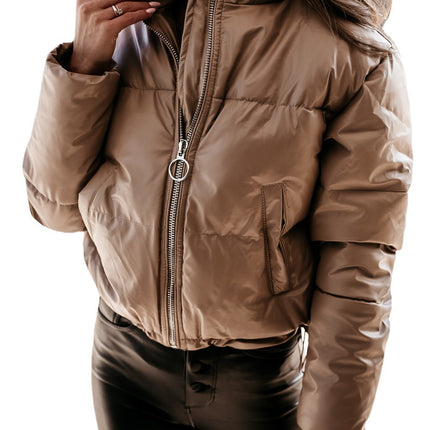 Wholesale Women's Winter PU Padding Short Jackets Outerwear