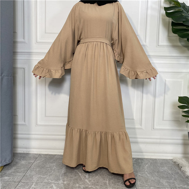 Fashion Ladies Solid Color Stitching Muslim Dress
