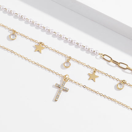 Wholesale Star Rhinestone Cross Pearl Necklace