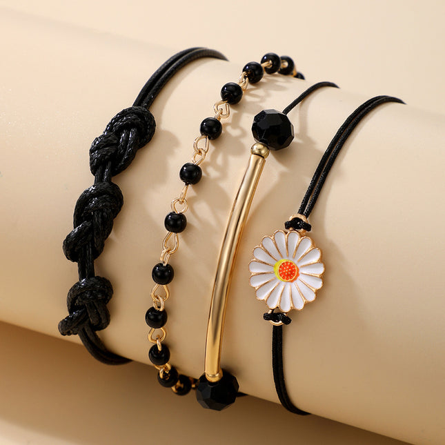 String Daisy Beads Beaded Four-Tier Bracelet Set