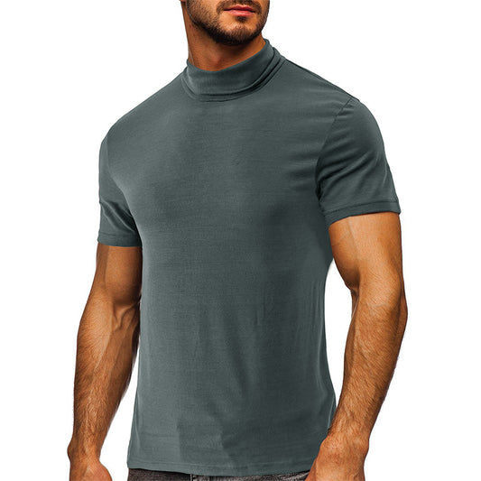 Wholesale Men's Summer Solid Color Turtleneck Short Sleeve T-Shirt Top