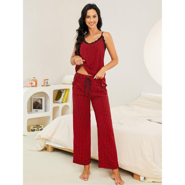 Women's Pajamas Plaid Tank Trousers Homewear Set