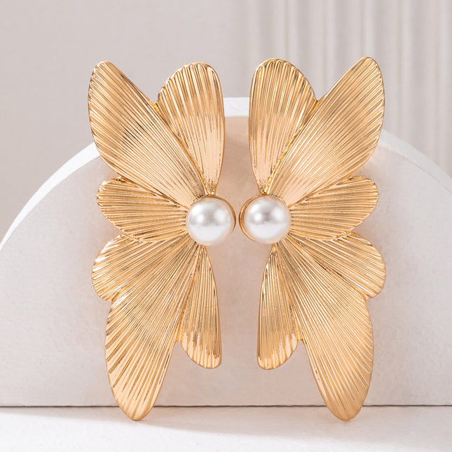 Perle eingelegter Schmetterling geometrische unregelmäßige Legierungs-Ohrringe