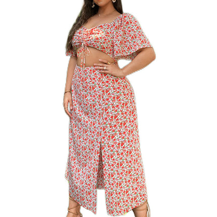 Wholesale Ladies Plus Size Casual Square Neck Cropped Floral Maxi Dress