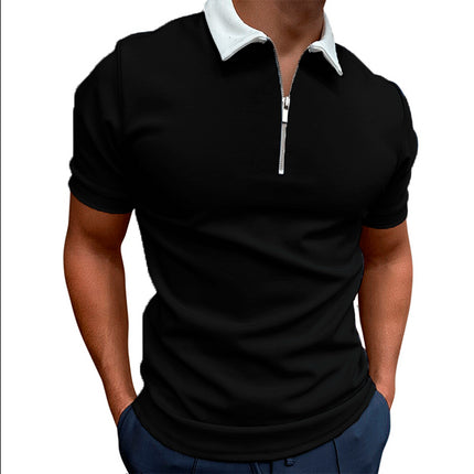 Bedrucktes Kurzarm-Poloshirt für Herren mit schmalem Reißverschluss am Revers